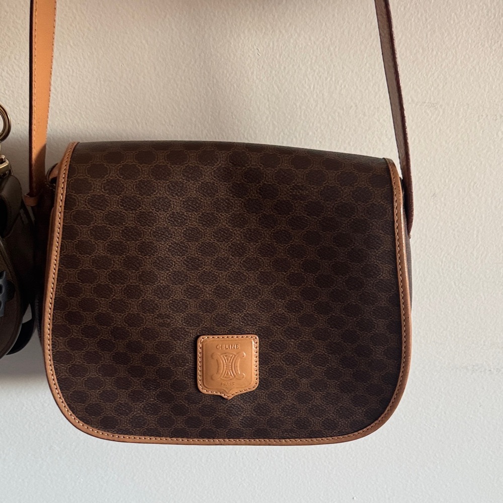 Vintage Celine Dark Brown Patterned Shoulder Bag - image 1